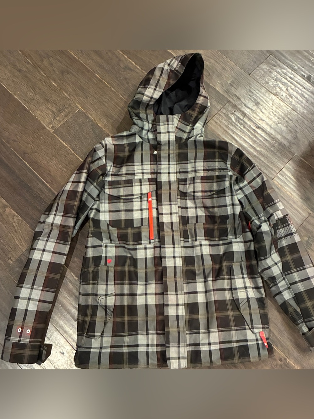 Burton The White Collection DRYRIDE Plaid Snowboard/Ski Jacket M Brown/white